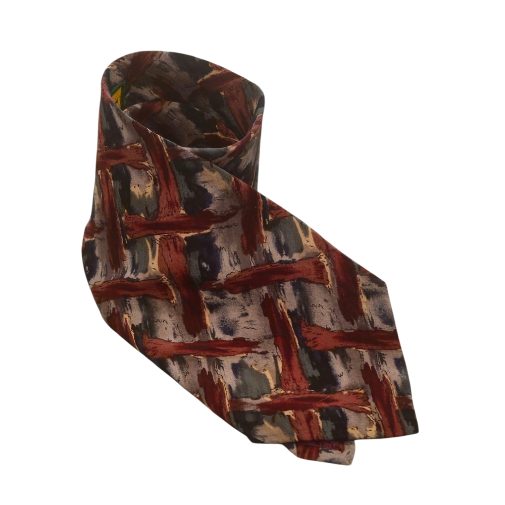 J. Garcia Red and Brown Silk Tie with Artistic Pattern